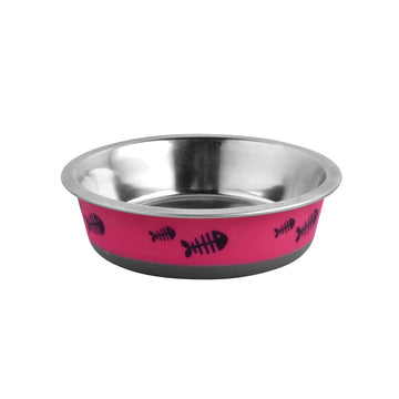 Holy Paws Thermoplastic Rubber Stainless Steel Cat Bowl With Silicone Base (Color May Vary)